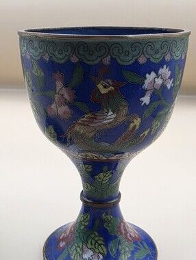 Antique Chinese Cloisonne Floral Enameled Compote Pedestal Jar w/Lid - 7"